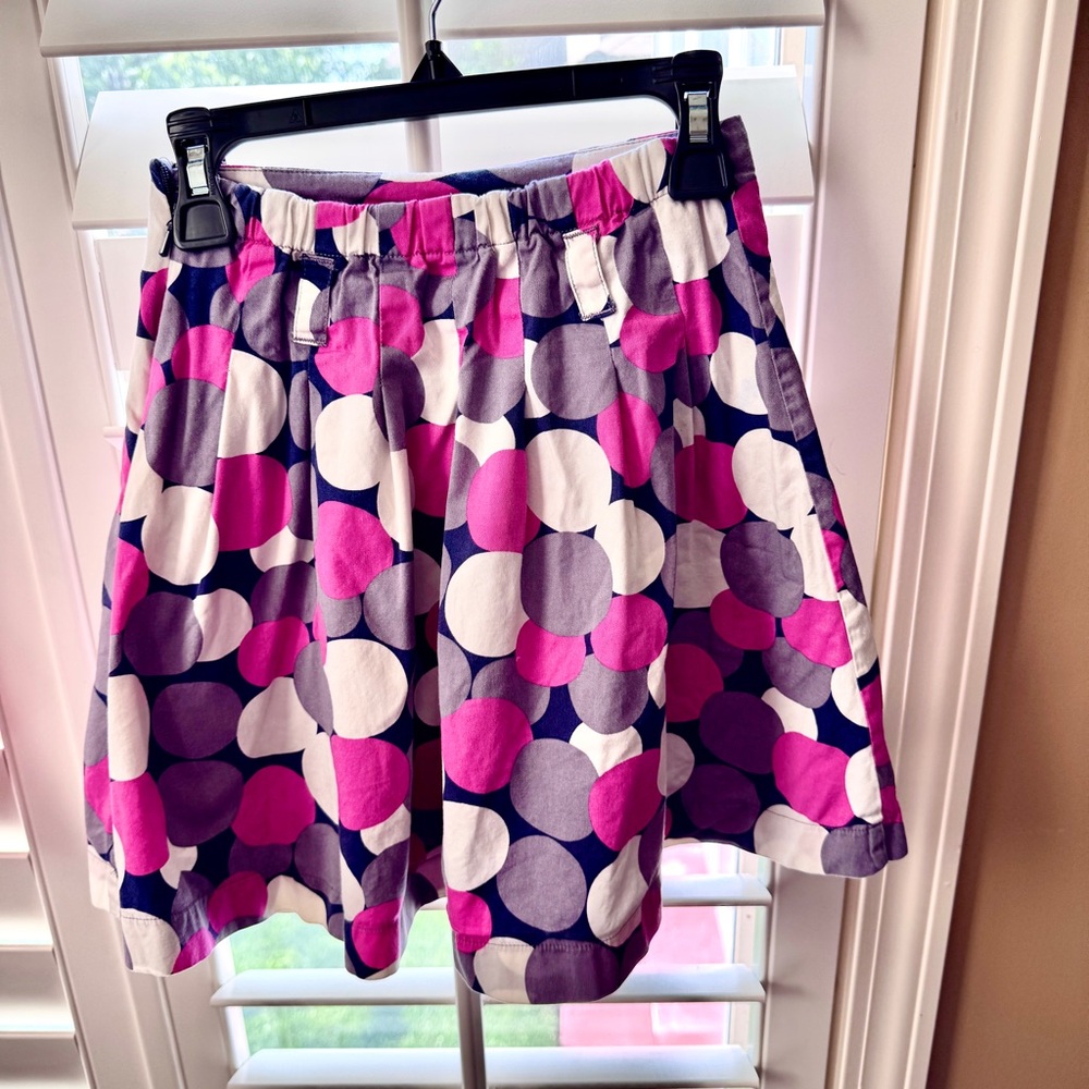 Mini Boden‎ Girls Pink Purple Polka Dot Pleated Skirt 7-8Y Adjustable Waist